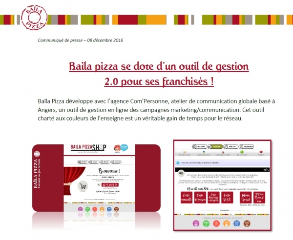 Baila pizza se dote d’un outil de gestion 2.0 pour ses franchisés !