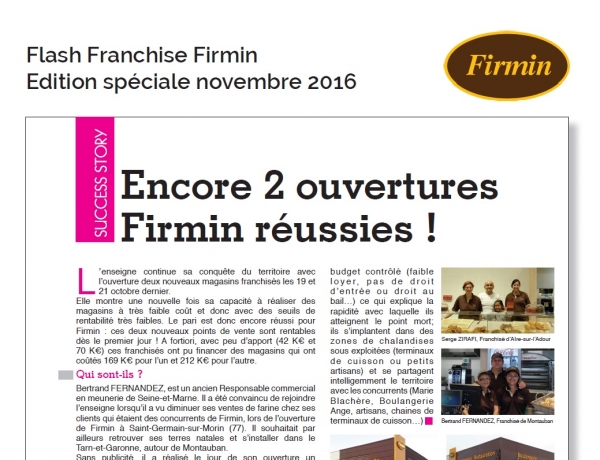Actualité de la franchise Firmin : Encore 2 ouvertures Firmin réussies !